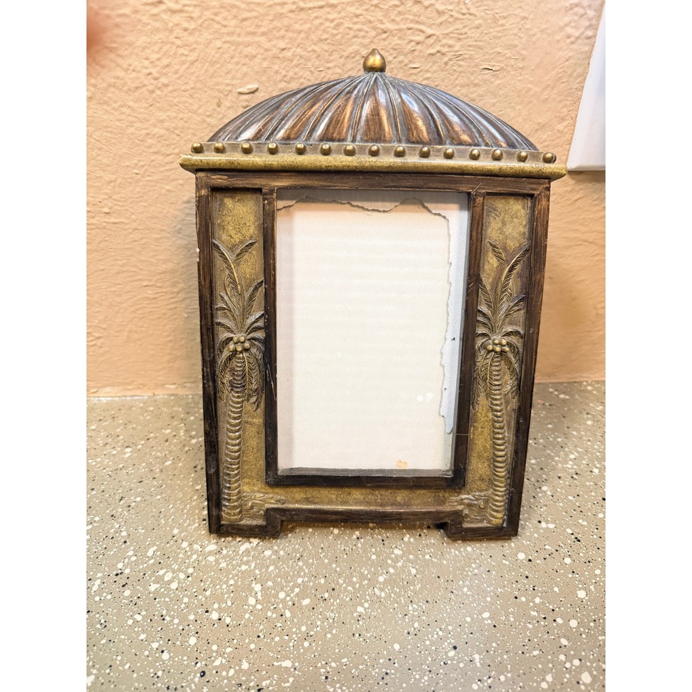 Tropical Palm‎ Tree Picture Frame Gold Bronze Domed Top Tabletop 4x6 Photo Decor